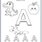 Capital Alphabet A Tracing Coloring Kids Worksheet