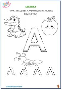Capital Alphabet A Tracing Coloring Kids Worksheet