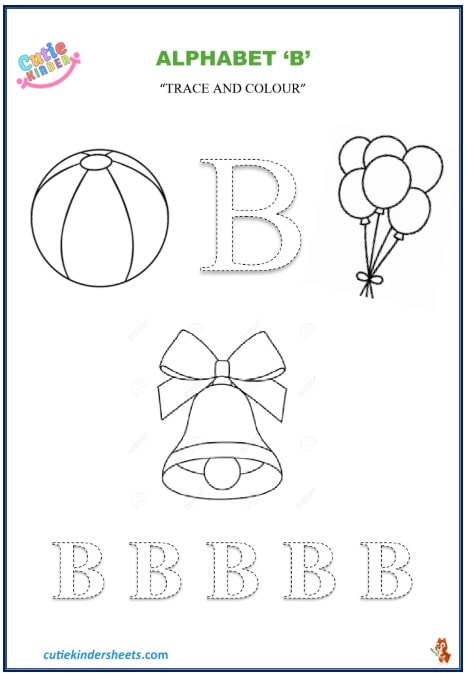 Capital Letter B Colouring Tracing Kids Worksheet