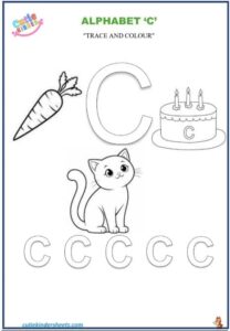 Capital Letter C Colouring Tracing Kids Worksheet