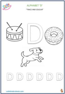 Capital Letter D Colouring Tracing Kids Worksheet