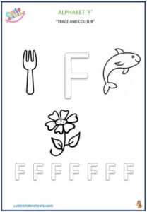 Capital Letter F Colouring Tracing Kids Worksheet