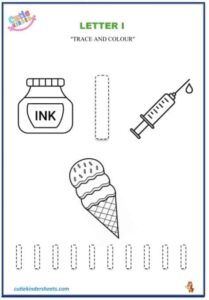 Capital Letter I Colouring Tracing Kids Worksheet