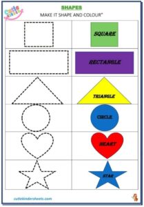 Color 6 Shapes Kids Worksheet