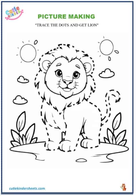 Picture Making Tracing Colouring Kids Worksheet