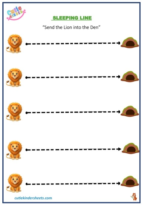 Sleeping Line Lion Den Kids Worksheet