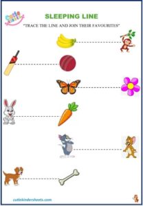 Sleeping Line Tracing Favourites Pictures Kids Worksheet