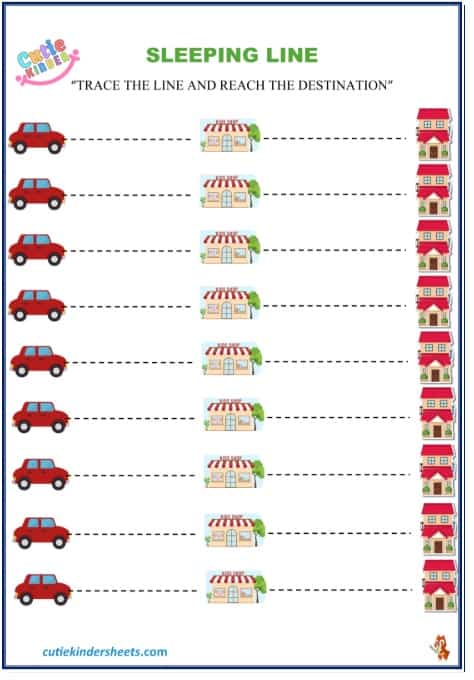 Sleeping Line Tracing and Reaching Destination Kids Worksheet