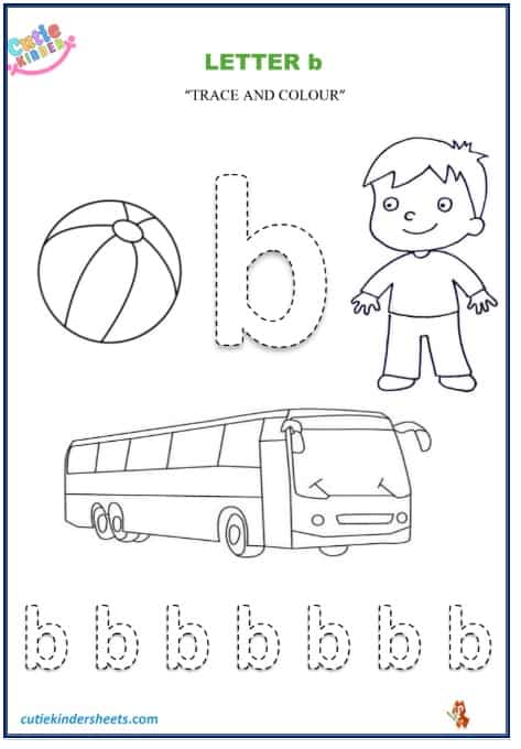 Small Letter b Tracing Colouring Kids Worksheet