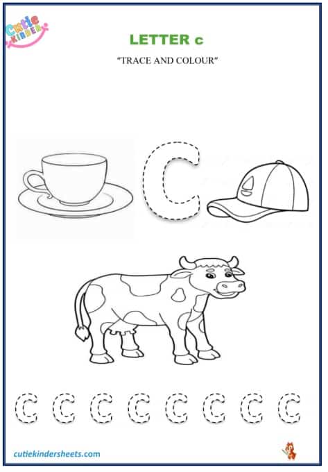 Small Letter c Tracing Colouring Worksheet