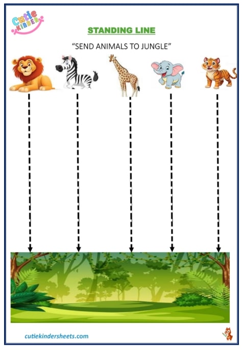 Standing Line Jungle Animals Kinder Worksheet