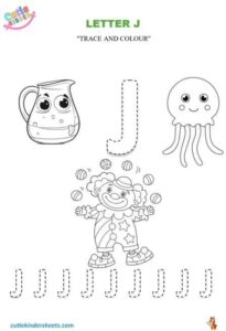 Capital Letter J Colouring Tracing Kids Worksheet