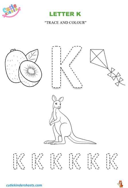 Capital Letter K Colouring Tracing Kids Worksheet