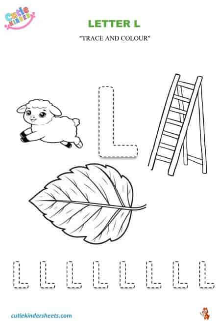 Capital Letter L Colouring Tracing Kids Worksheet
