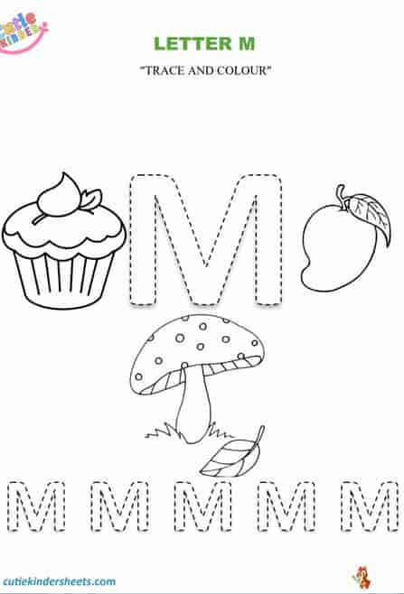 Capital Letter M Colouring Tracing Kids Worksheet