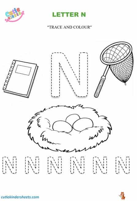 Capital Letter N Colouring Tracing Kids Worksheet