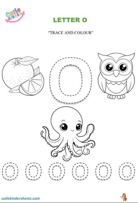 Capital Letter O Colouring Tracing Kids Worksheet