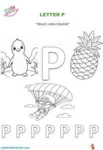 Capital Letter P Colouring Tracing Kids Worksheet