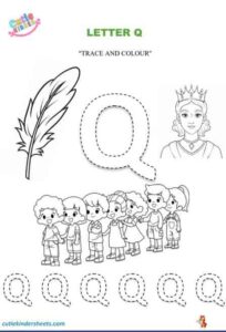 Capital Letter Q Colouring Tracing Kids Worksheet