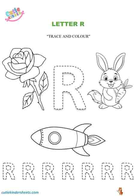 Capital Letter R Colouring Tracing Kids Worksheet