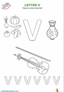 Capital Letter V Tracing Colouring Kids Worksheet