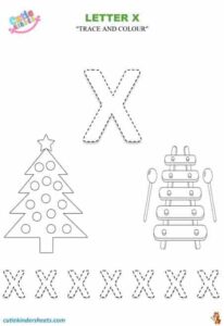 Capital Letter X Tracing Colouring Kids Worksheet
