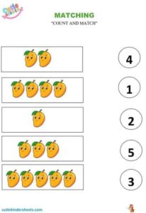 Count And Match Mangoes Kids Worksheet