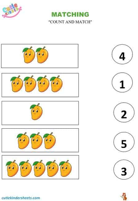 Count And Match Mangoes Kids Worksheet