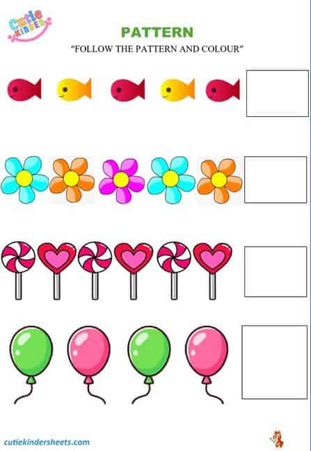 Follow the Pattern Colouring Kids Worksheet