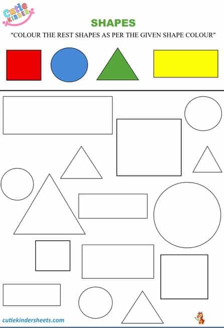 Shapes Colour Square Rectangle Circle Trangle Kids Worksheet