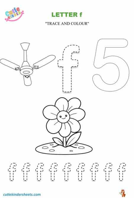 Small Letter f Tracing Colour Kids Worksheet