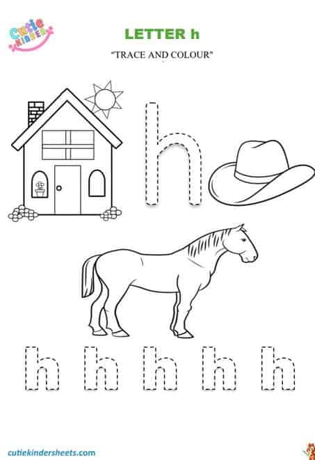 Small Letter h Tracing Colour Kids Worksheet