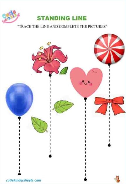 Standing Tracing Complete the Pictures Kids Worksheet