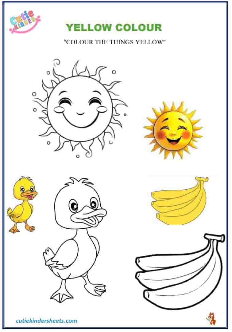 Yellow Colour Colouring Kids Worksheet