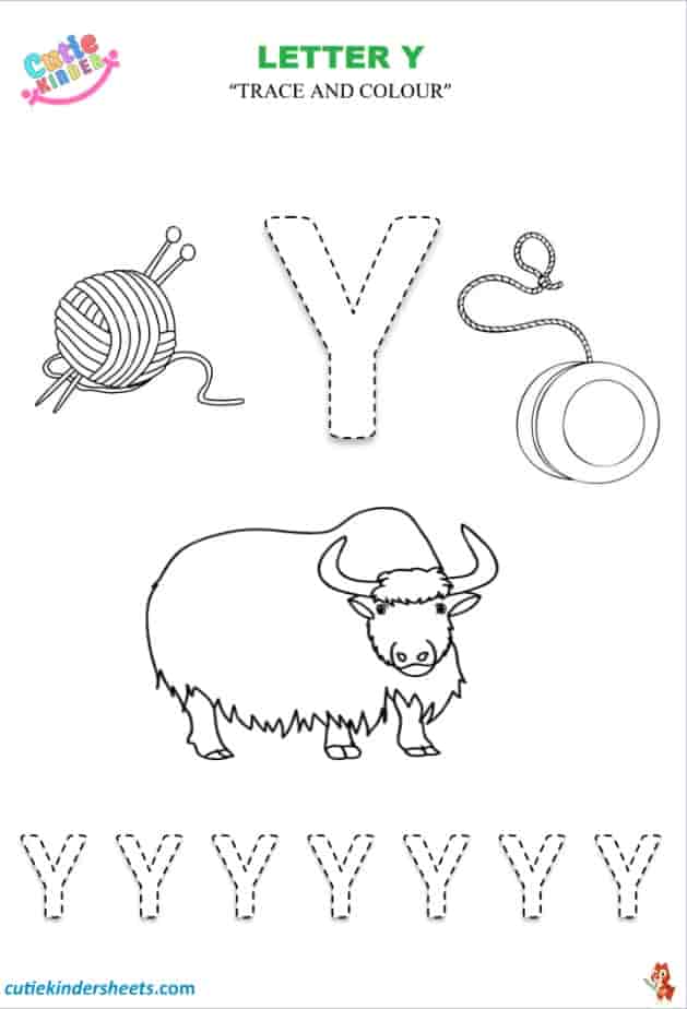 Capital Letter Y Tracing Coluring Kids Worksheet