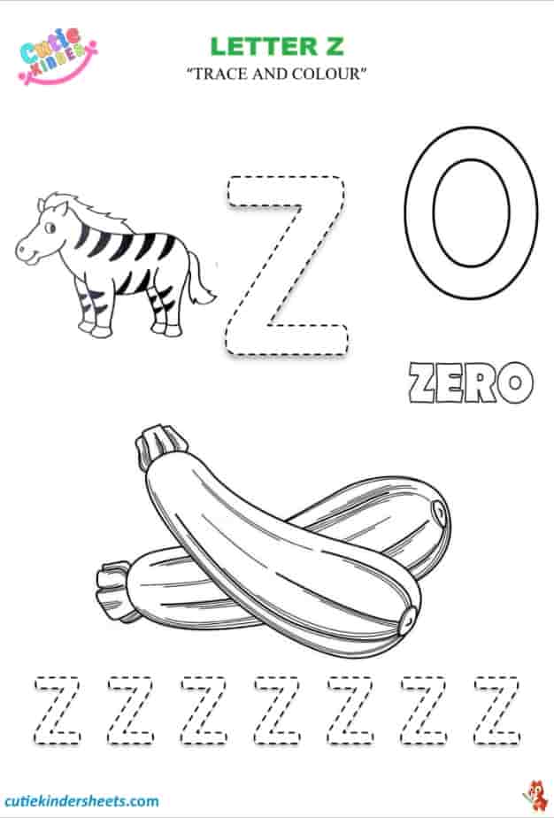 Capital Letter Z Tracing Coluring Kids Worksheet