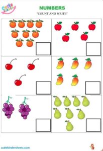Count and Write Between One to Ten Numbers Kids Worksheet