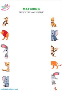 Matching Same Animals Kids Worksheet