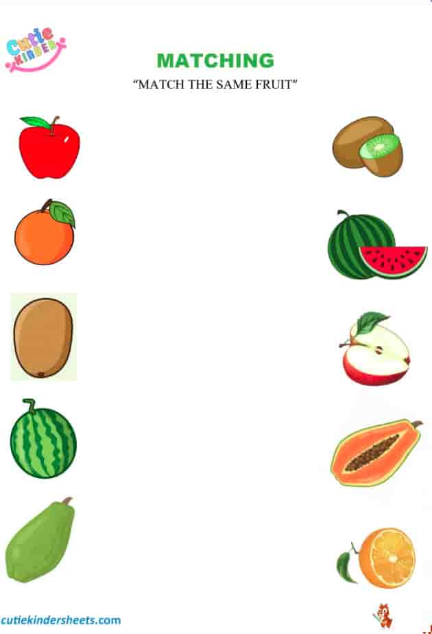 Matching Same Fruits Kids Worksheet