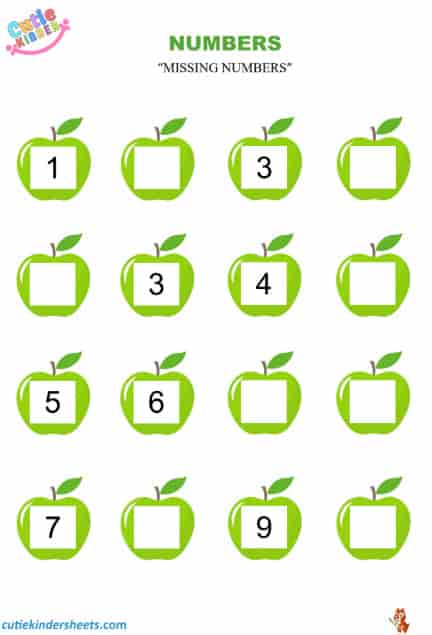Missing Numbers 1 to 10 Kids Worksheet