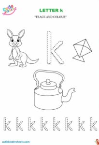 Small Letter K Tracing Colouring Kids Worksheet