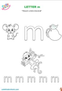 Small Letter M Tracing Colouring Kids Worksheet