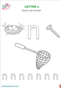 Small Letter N Tracing Colouring Kids Worksheet