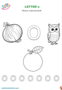 Small Letter o Tracing Colouring Kids Worksheet