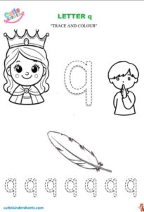 Small Letter q Tracing Colouring Kids Worksheet