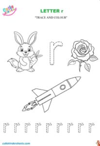 Small Letter r Tracing Colouring Kids Worksheet