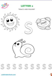 Small Letter s Tracing Colouring Kids Worksheet