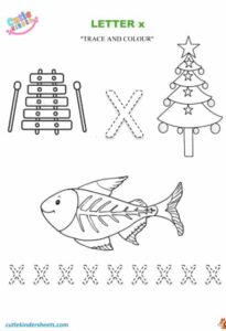 Small Letter x Tracing Colouring Kids Worksheet
