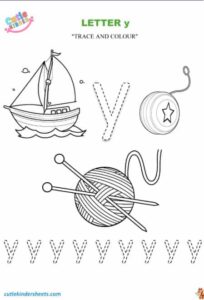 Small Letter y Tracing Colouring Kids Worksheet