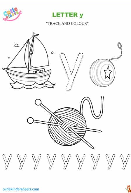 Small Letter y Tracing Colouring Kids Worksheet